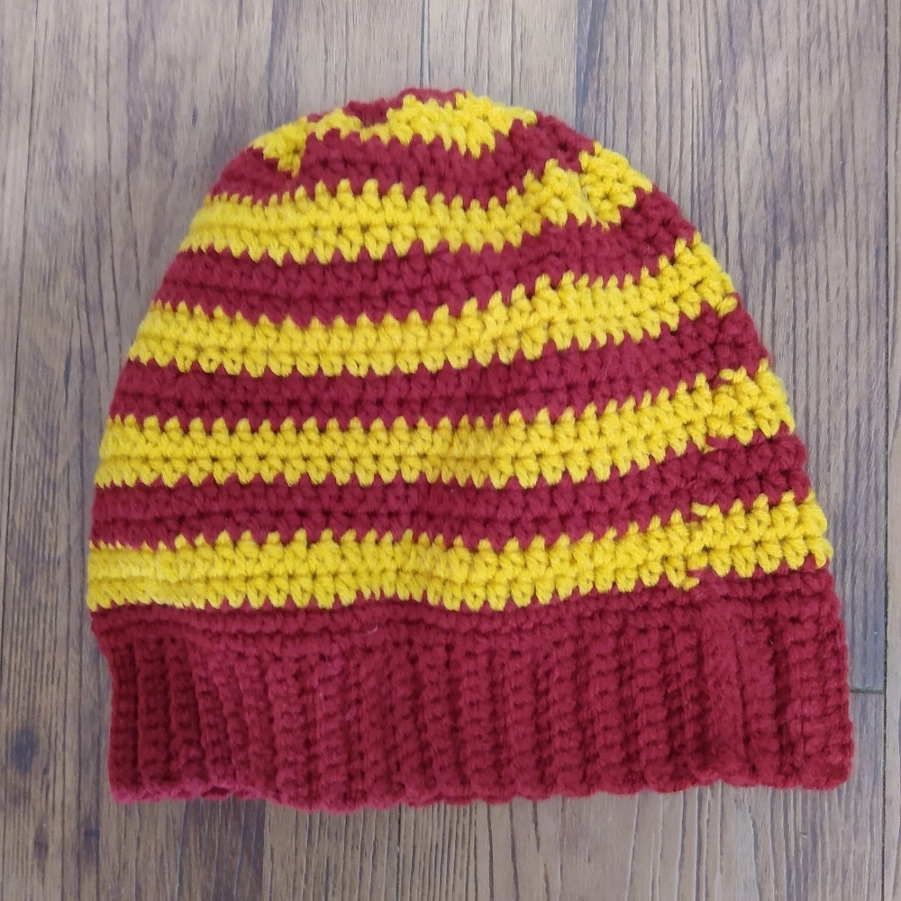 Maroon & Gold Crochet Beanie Hat/Toboggan